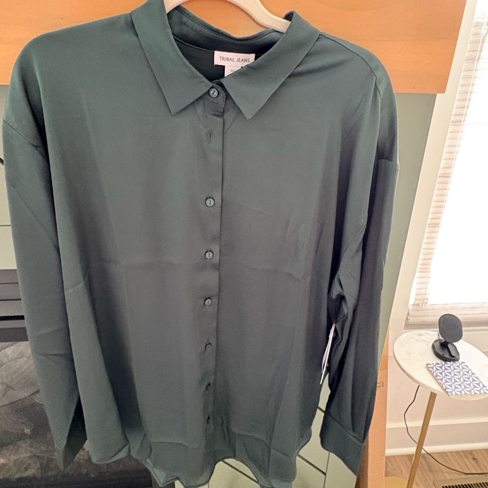 Tribal Green Long Sleeve Button Down Shirt